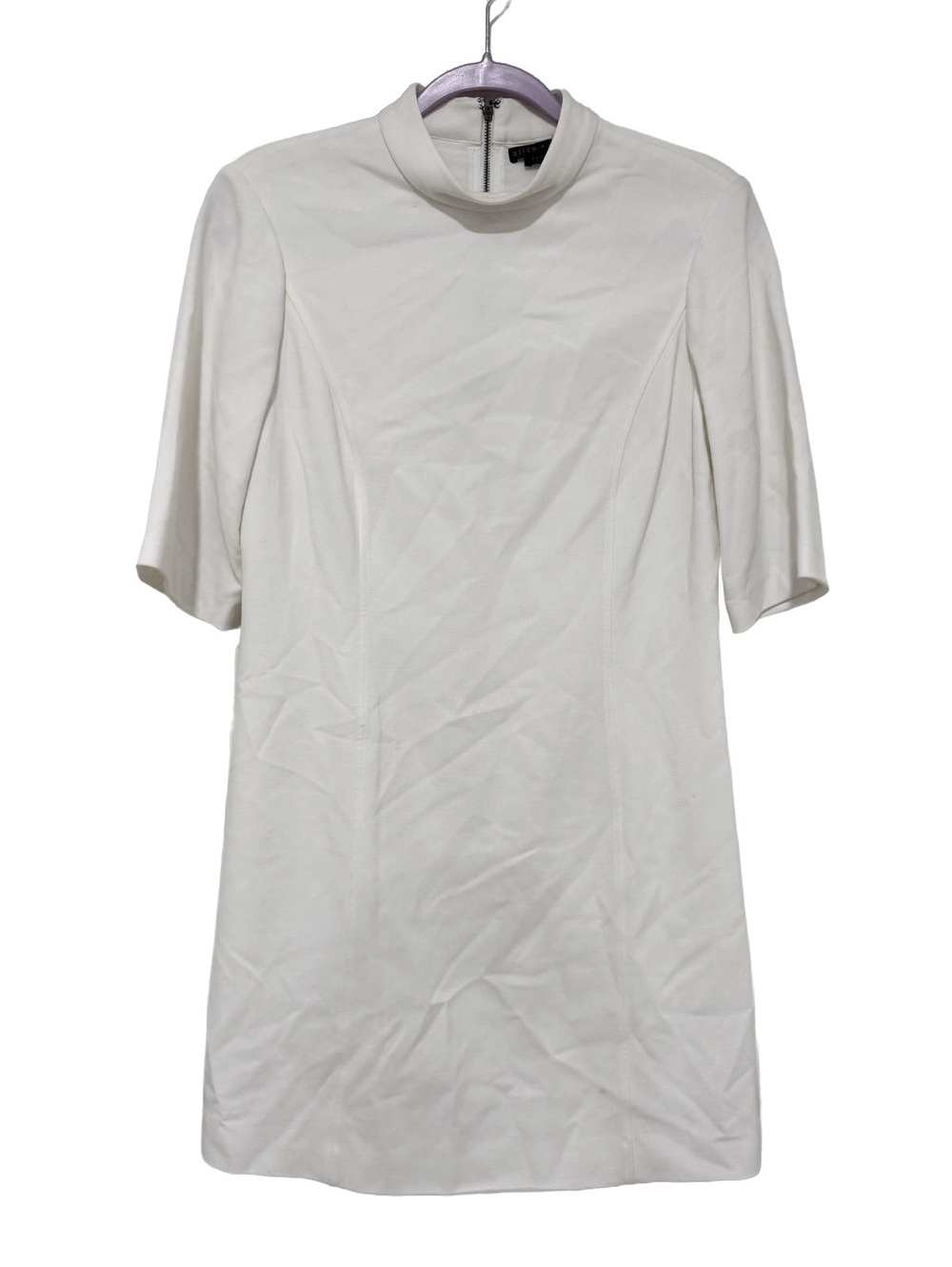 Alice + Olivia Classic White Mock Neck Dress Size 8 with Back Zipper